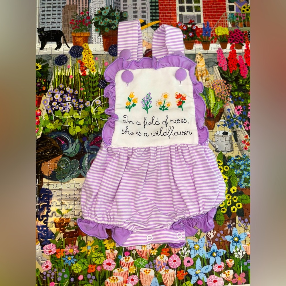 Saving Grace Smocks Size 3m Purple and White Stripes w/ embroidery